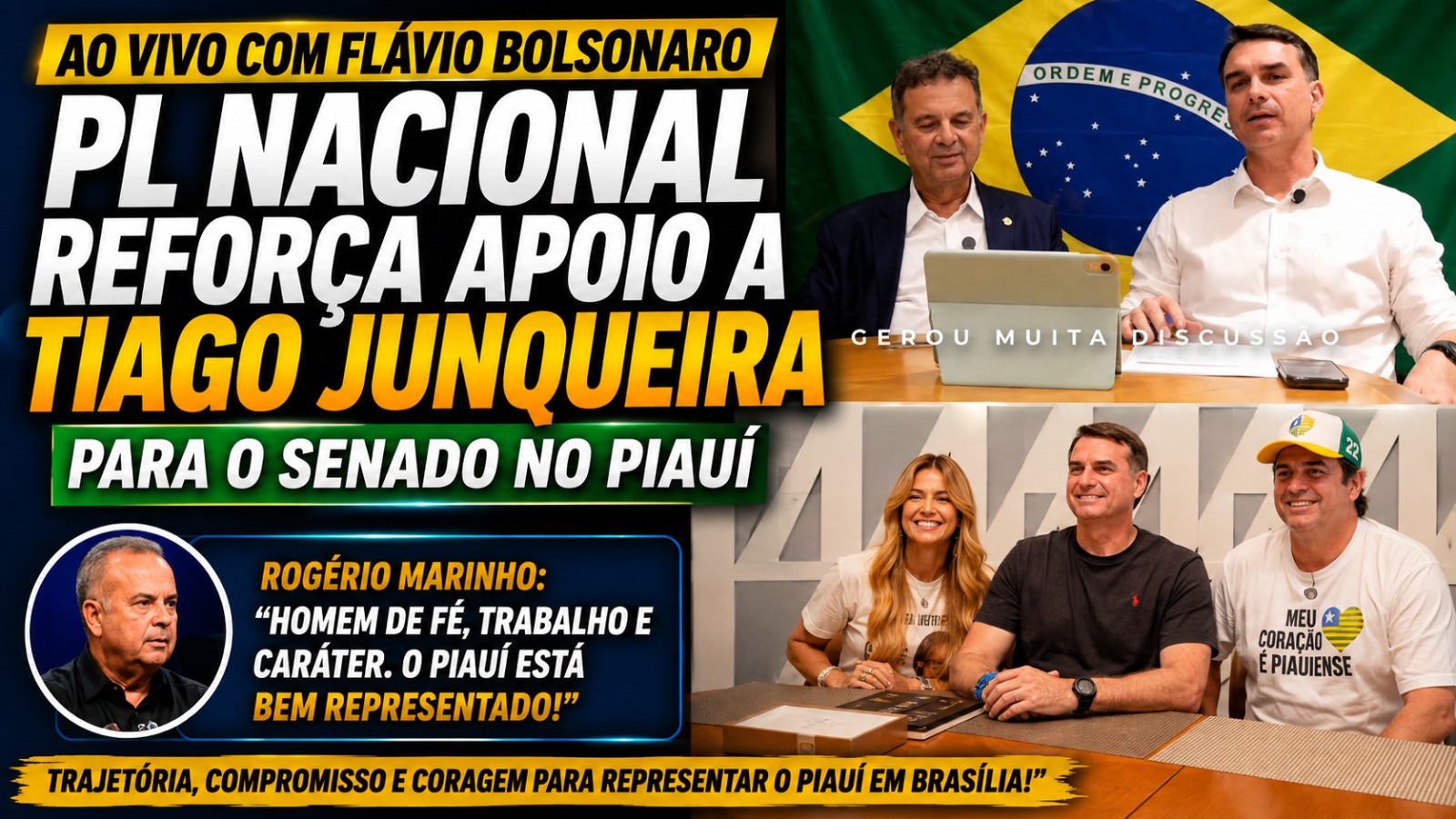 PL nacional reforça apoio a Tiago Junqueira em live de Flávio Bolsonaro e destaca candidatura ao Senado pelo Piauí
